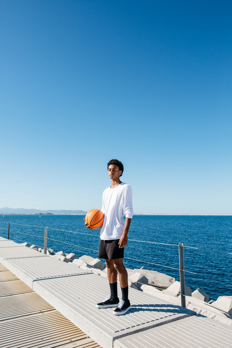 Basketball player at waterfront